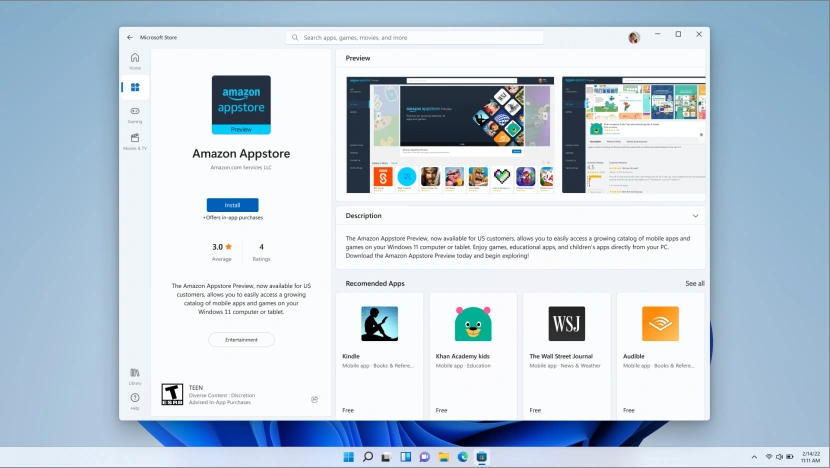 Amazon Appstore w Windows 11
Źródło: microsoft.com